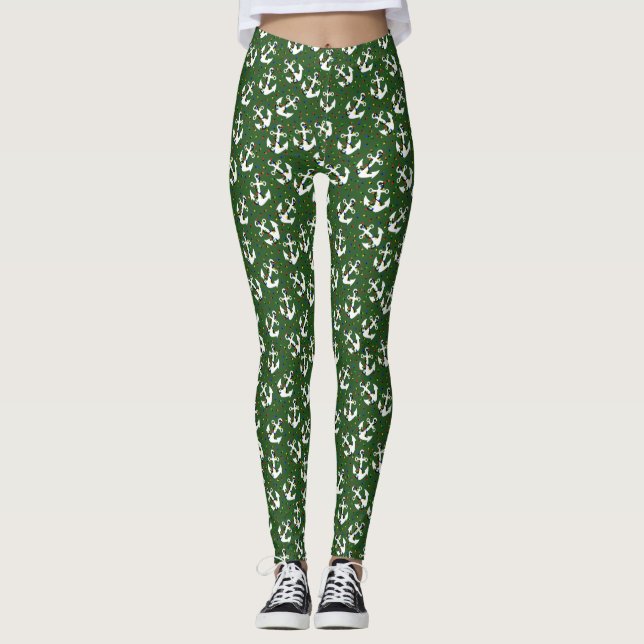 Leggings Ancre avec lumières de Noël Nautique (Devant)