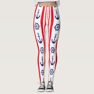 Leggings Ancres nautiques rouges et bleues et barre de navi