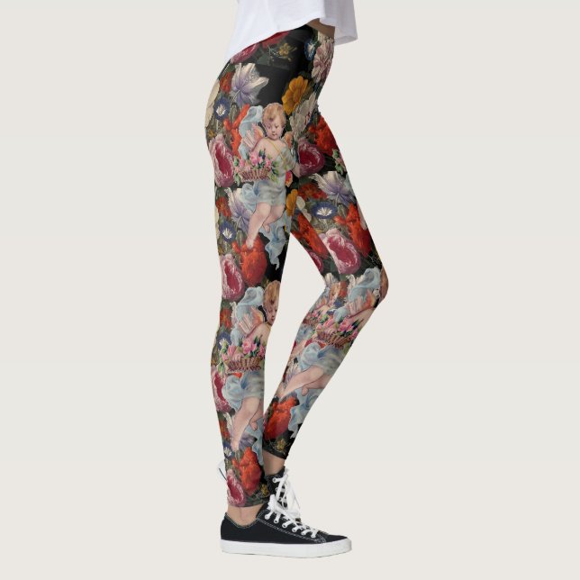LEGGINGS ANGE GARDANT DES ROSES ET DES FLEURS ROSES ROMANTI (Droite)