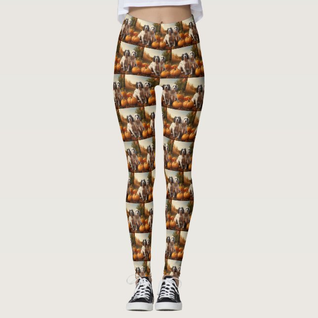 Leggings Anglais Setter Puppy Automne Citrouille de plaisir (Devant)