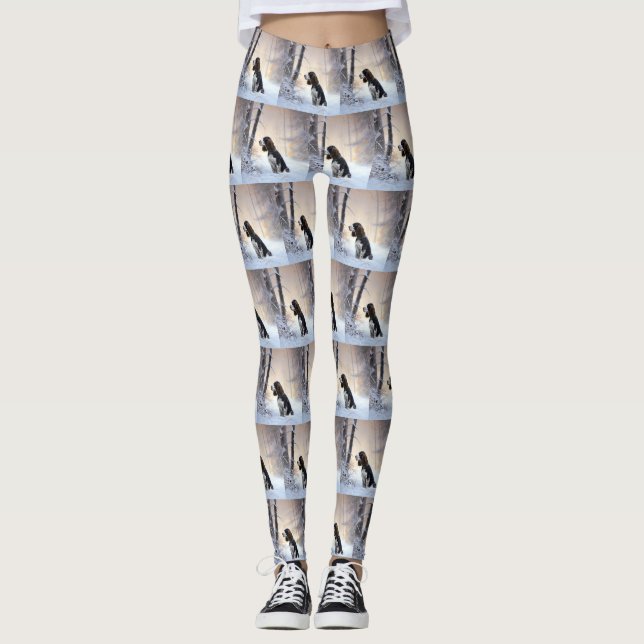 Leggings Anglais Springer Spaniel Laissez-le neiger Noël (Devant)