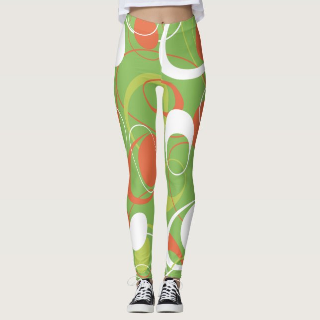 Leggings Anneaux de Saturne orange et vert (Devant)