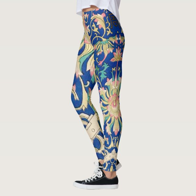 Leggings Antique Floral Oriental Motif Deep Royal Blue (Gauche)