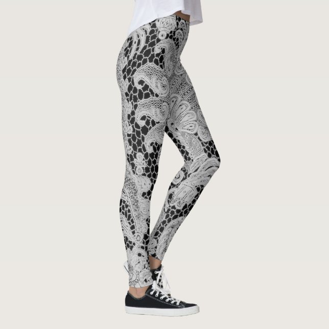 Leggings ANTIQUE LACE MOTIF NOIR ET GRIS (Droite)