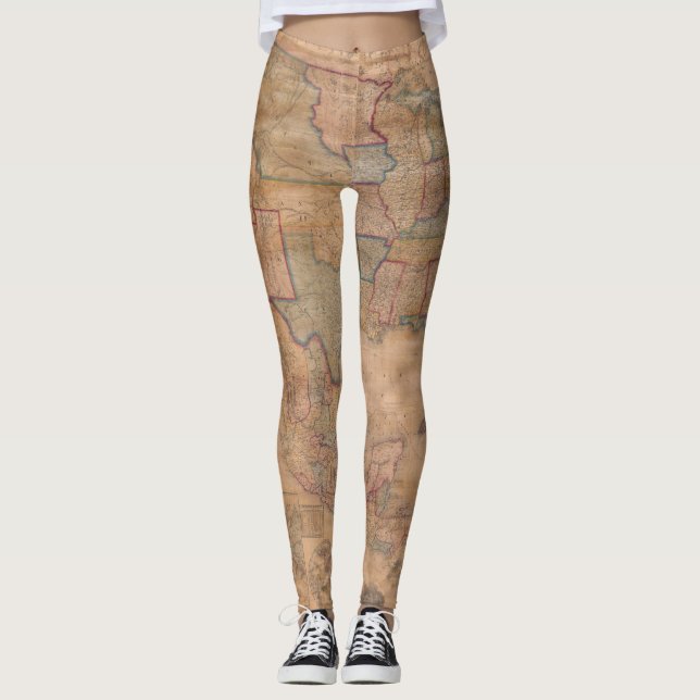 Leggings Antique vieille carte inspirée (13) (Devant)