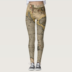 Leggings Antique vieille carte inspirée (14) étiquette de b
