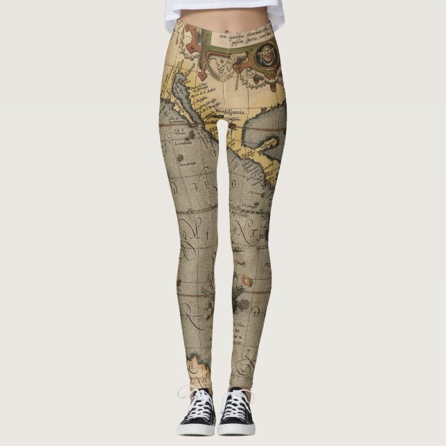 Leggings Antique vieille carte inspirée (14) étiquette de b (Devant)