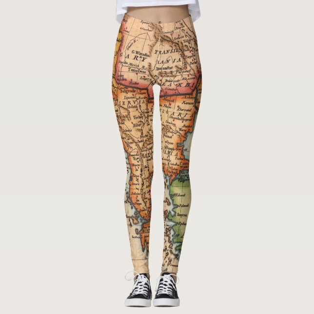 Leggings Antique vieille carte inspirée (2) (Devant)