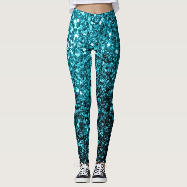 Leggings Aqua bleu brillant brille de parties scintillant (Devant)