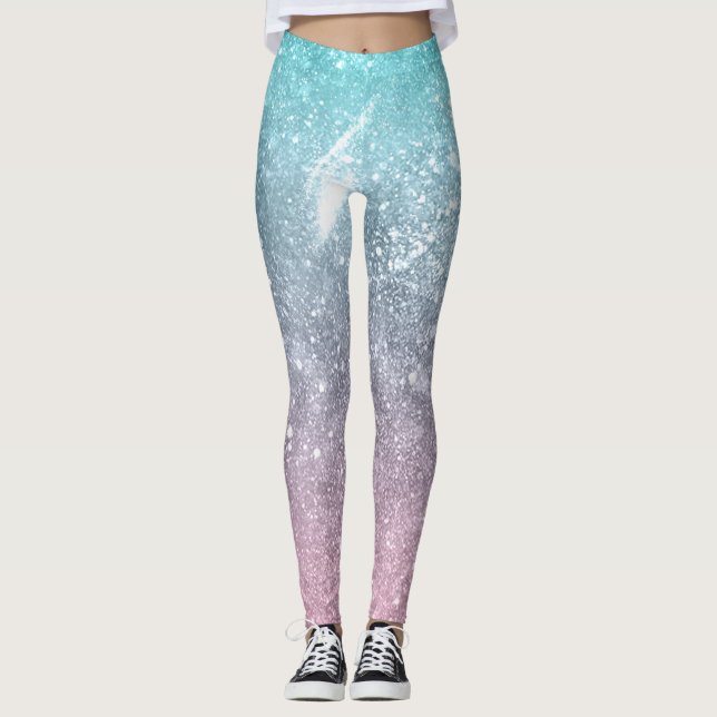 Leggings Aqua bleu rose galaxie marine abstraite (Devant)