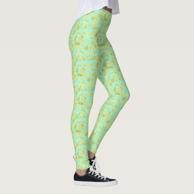 Leggings Aqua Blue Italian Pasta Shapes Restaurant Witress (Droite)