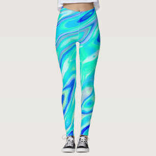 Leggings Aqua Blue Marble Texture Abstrait Motif liquide
