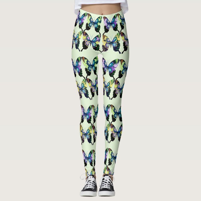 Leggings Aqua, Rose et Jaune - Élégants papillons (Devant)