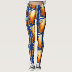 Leggings aquarelle abstraite bleue et jaune art motif