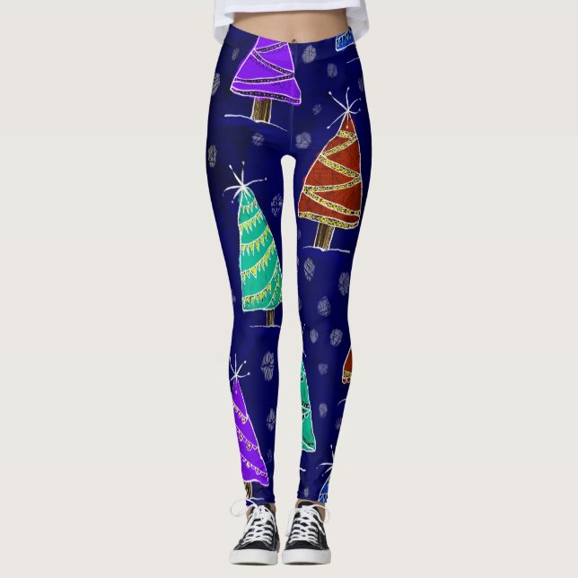 Leggings Aquarelle Arbres de Noël : Motif forestier. (Devant)