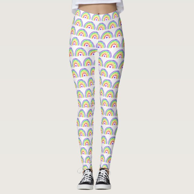 Leggings Aquarelle Arc-en-ciel et Coeurs (Devant)