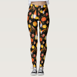 Leggings Aquarelle Automne Gnomes, Citrouille Et Feuille