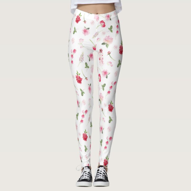 Leggings Aquarelle blanche rose Fille Motif floral (Devant)