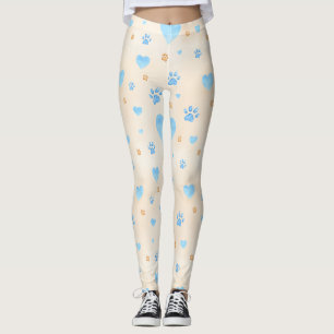 Leggings Aquarelle Bleu Coeurs et Empreintes de pattes Moti