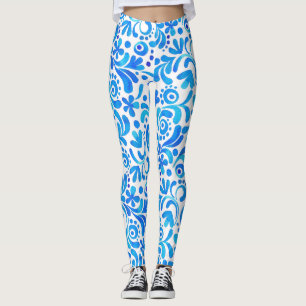Leggings Aquarelle botanique Bleu et Blanc