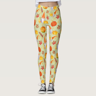 Leggings Aquarelle Chute Gnomes, Citrouille Et Feuille Legg