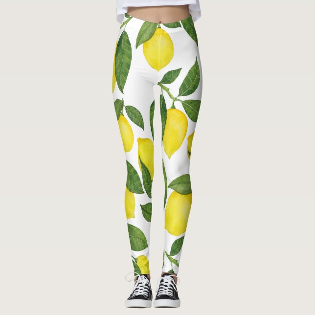 Leggings Aquarelle Citrons : Motif de fruits d'été (Devant)