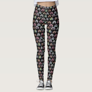 Leggings Aquarelle colorée motif arc-en-ciel sur noir