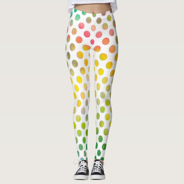 Leggings Aquarelle colorée points peints sur blanc (Devant)