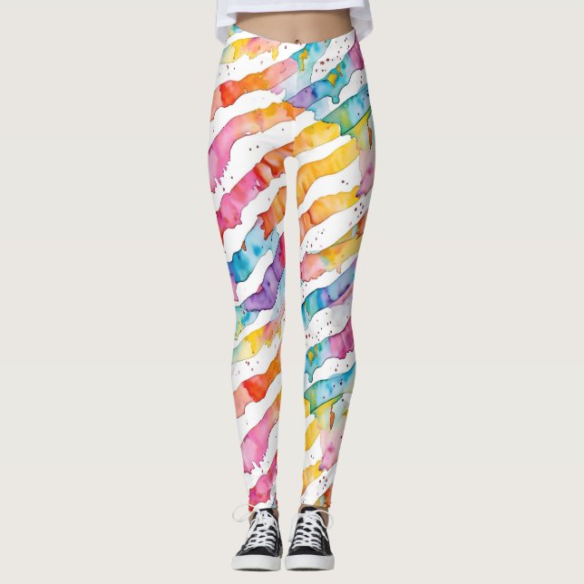 Leggings Aquarelle colorée Rayures Abstraites (Devant)