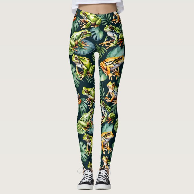 Leggings Aquarelle de grenouilles (Devant)