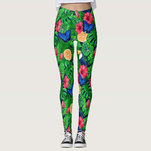 Leggings Aquarelle de jardin toucan et tropical (Devant)