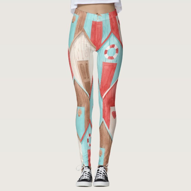 Leggings Aquarelle de la maison de plage : motif rétro. (Devant)
