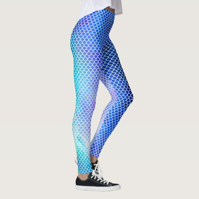 Leggings Aquarelle de sirène bleue et Turquoise (Droite)