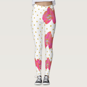Leggings Aquarelle d'orchidée rose amusante, à petits pois