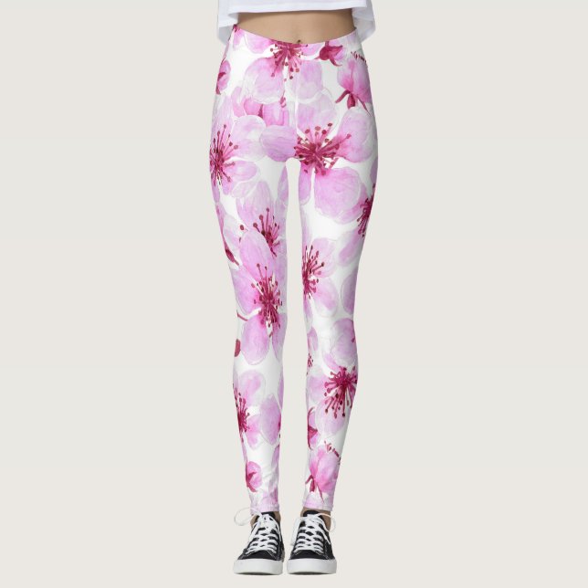 Leggings Aquarelle en fleurs de cerisier (Devant)