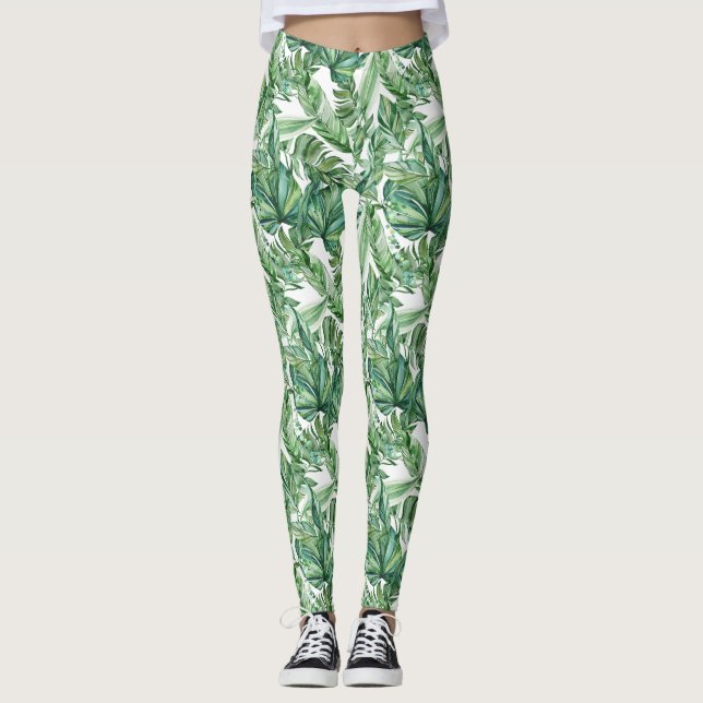 Leggings Aquarelle Feuille tropicale (Devant)