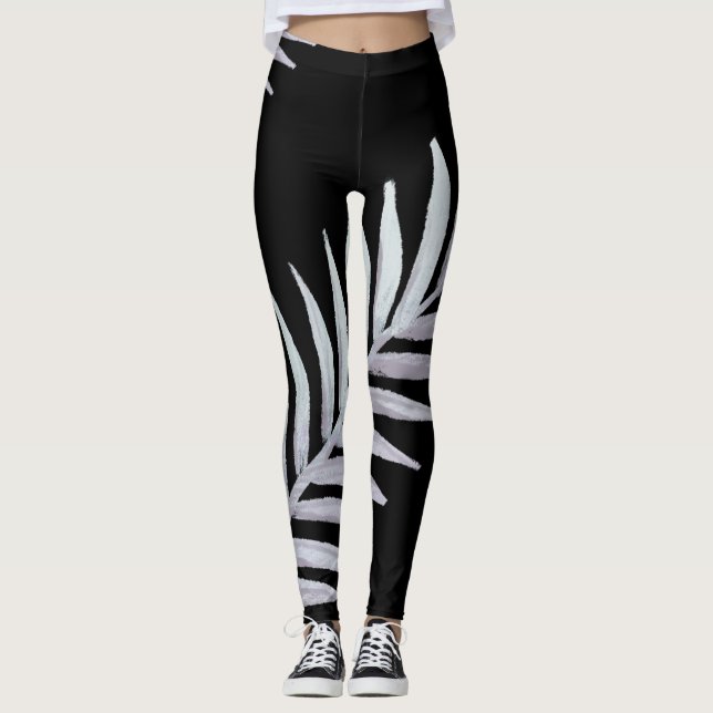 Leggings aquarelle Feuilles en argent (Devant)