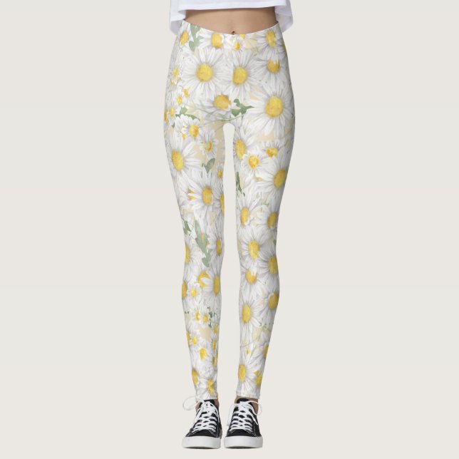 Leggings aquarelle fleurs blanches motif (Devant)