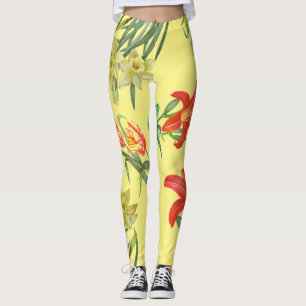 Leggings Aquarelle Fleurs de printemps Jaunes Motif Floral