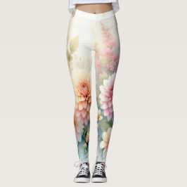 Leggings Aquarelle Fleurs et coquillages sur la plage