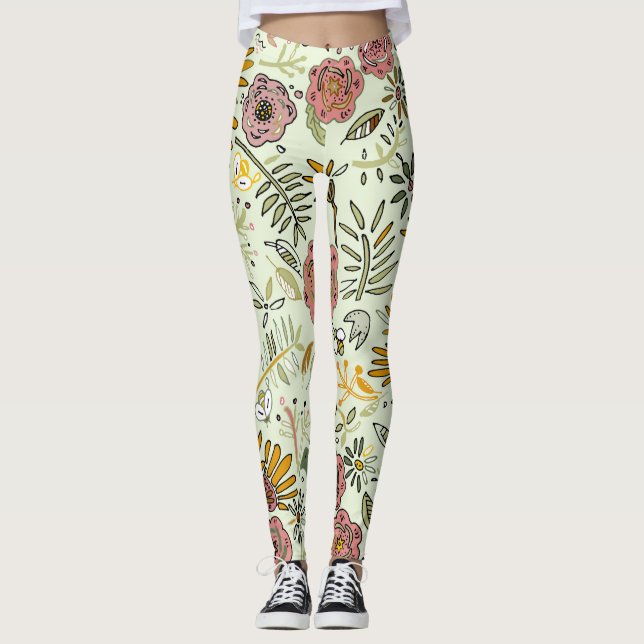 Leggings Aquarelle Florale Fleurs d'abeille Élégante Modern (Devant)