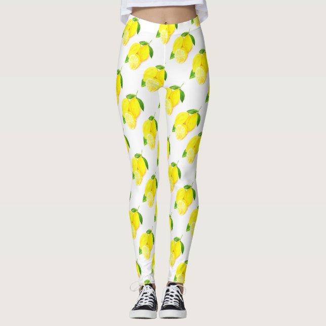 Leggings Aquarelle Fruit citron jaune Citrus été (Devant)