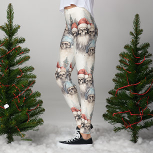 Leggings Aquarelle Gothique Crânes de Noël à Santa Hats