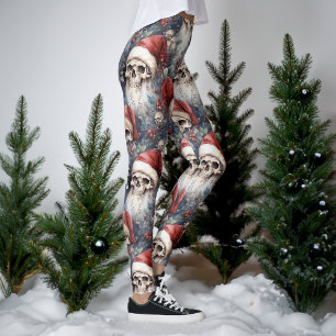 Leggings Aquarelle Gothique Crânes de Noël à Santa Hats