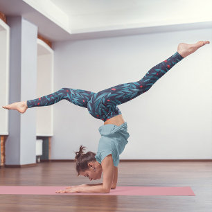 Leggings Aquarelle jardin nocturne - turquoise, bleu et rou