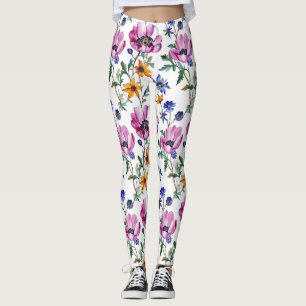 Leggings Aquarelle Joli violet et jaune Floral