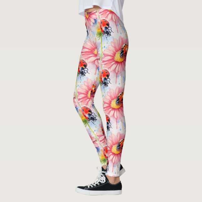 Leggings Aquarelle Ladybugs sur Fleurs (Gauche)
