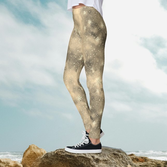Leggings Aquarelle magique moderne or hiver Motif neige (Créateur téléchargé)
