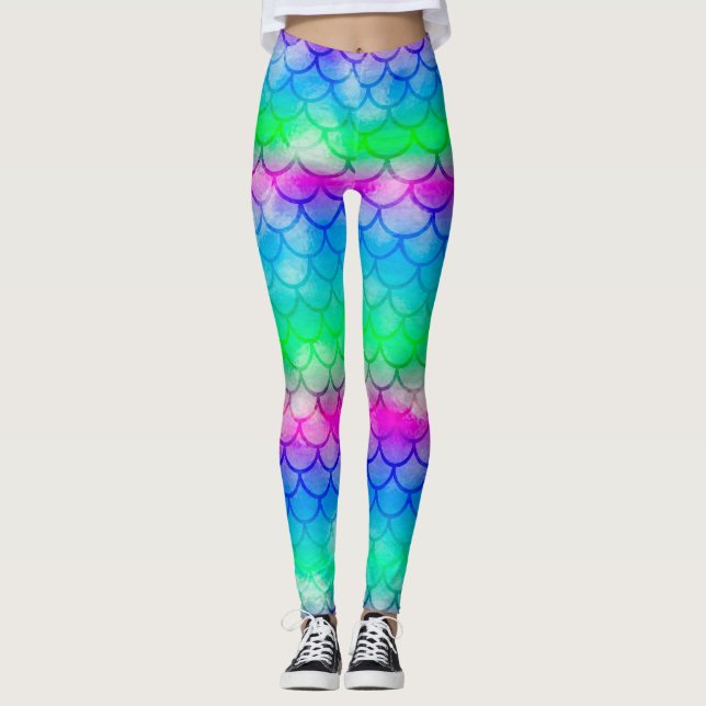 Leggings Aquarelle mermaid design Tout-sur-impression Leggi (Devant)