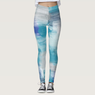 Leggings Aquarelle moderne turquoise et gris Art Abstrait